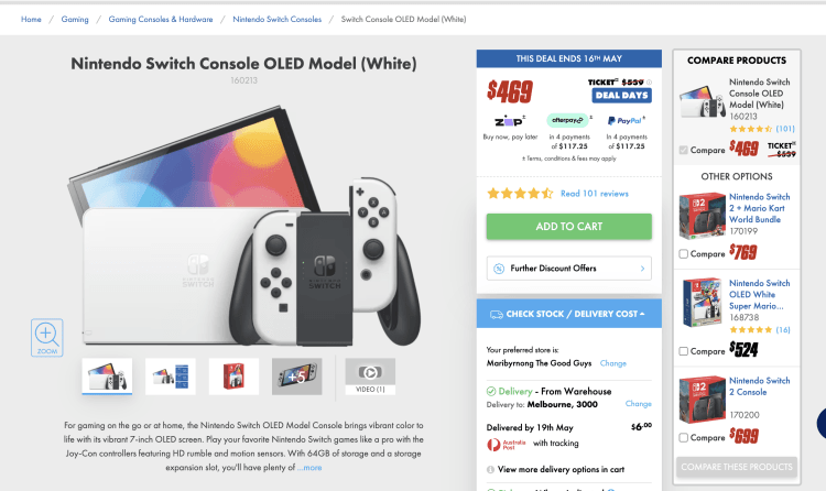 The Good Guys: Nintendo Switch Console OLED Model (White) – $469